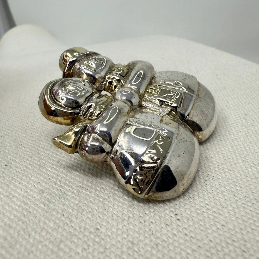 Christmas Brooch Snowman Couple Vintage‎ Silver Tone Holiday Pin Jewelry